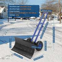 Garvee Snow Shovel 29"W X 14.2"H with 7-Position Angled Blade & Adjustable Handle, Heavy Duty Metal Snow Pusher Shovel with Wheels for Driveway, Doorway, Sidewalk, Pavement