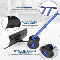 Garvee 29"W X 16"H Snow Shovel with Wheels Heavy Duty Carbon Steel 29" Metal Blade Adjustable Handle & Angle Anti-Slip Pneumatic Wheels for Driveways Sidewalks