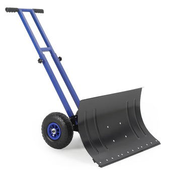 Garvee 29"W X 16"H Snow Shovel with Wheels Heavy Duty Carbon Steel 29" Metal Blade Adjustable Handle & Angle Anti-Slip Pneumatic Wheels for Driveways Sidewalks