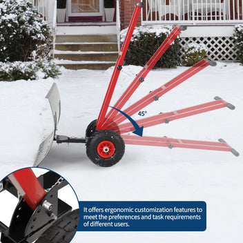 Garvee 29"W X 20"H Snow Pusher Shovel with Wheels,Heavy Duty Steel Snow Shovel with Wheels,Angled Blade Efficient Snow Removal With5-Position Angled Blade & Adjustable Handle for Doorway, Sidewalk