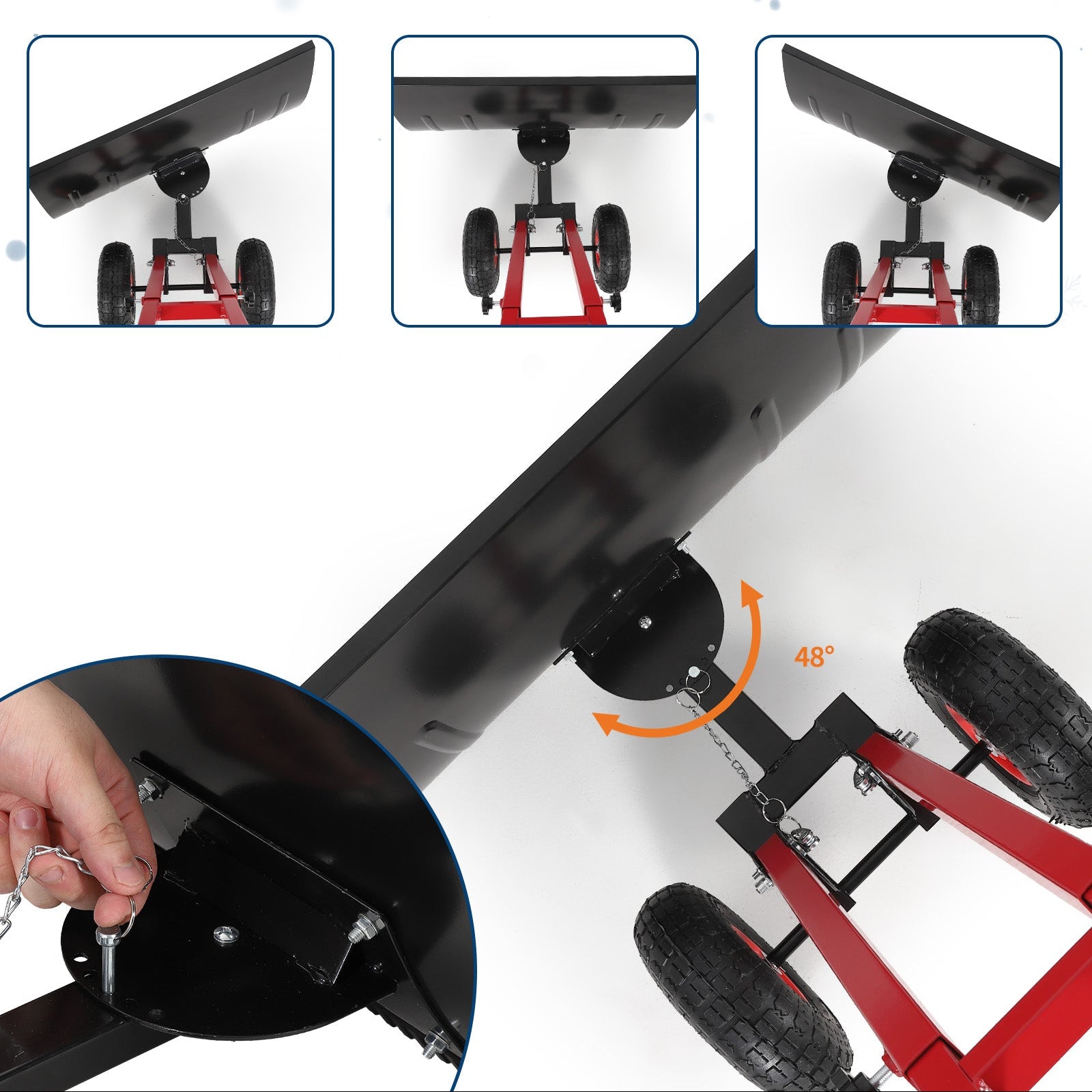 Garvee 29"W X 20"H Snow Pusher Shovel with Wheels,Heavy Duty Steel Snow Shovel with Wheels,Angled Blade Efficient Snow Removal With5-Position Angled Blade & Adjustable Handle for Doorway, Sidewalk
