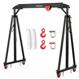 Garvee Adjustable Gantry Crane with Manual Trolley, Hook and Sling Strap, 2 Ton 4400 LBS Capacity, Portable Gantry Crane Height Adjustable 97" to 141" with 12 Positions, for Factories, Warehouses, Constructi