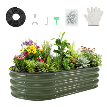 Garvee 6x3x1Ft Oval Galvanized Garden Beds,Large Outside Galvanized Raised Bed for Patio and Yard, Easy Assemble with Gloves, Safe Rubber Edge and Planting Label,Ideal Gardener Gift