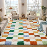 Garvee Washable Checkered Rug 5x8 Plush Fuzzy Rugs for Bedroom Thick Shaggy Rug Clearance, Colorful Modern Shag Rug Super Soft Indoor Fuzzy Carpet Non-Slip Plush Rugs for Dorm Home Aesthetic Decor - Colorful