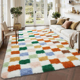 Garvee Washable Checkered 9x12 Area Rug for Living Room Colorful Modern Shag Rugs Thick Plush Fuzzy Rugs Non-Slip Large Plush Rug Soft Indoor Fuzzy Carpet Plush Fuzzy Rugs for Bedroom Home Aesthetic Decor - Colorful