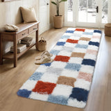 Garvee Checkered Runner Rug 2x6 Shaggy Rainbow Rugs for Bedroom,Modern Shag Rug Super Soft Runner Carpet Washable Plush Fuzzy Rugs for Living Room Bedside Sofa Home Dorm Decor Aesthetic - Brown Multi