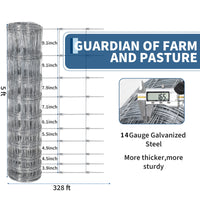 Garvee Livestock Fence, 5Ft x 328Ft Galvanized Wire Fencing, Cattle Farm Fence, Deer Fences, Heavy Zinc Goat Fences for Goat Deer Yard Livestock Protection