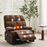 Garvee Ultra-Comfort Oversized Massage Recliner Chair with Heat, Lumbar Support, Side Pockets & Dual Cup Holders, Manual Swivel Rocker for Living Room, Bedroom, Nursery, Brown - Brown