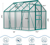 Garvee 6 x 8 FT Polycarbonate Greenhouse with Aluminum Frame, Sliding Door & Adjustable Roof Vent, Heavy-Duty Outdoor Greenhouse for Backyard, Garden, Patio