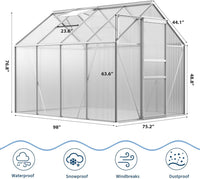 Garvee Walk-in Greenhouse 6x8 FT Aluminum Frame with Roof Vent Rain Gutter Sliding Door Perfect for Outdoor Patio Backyard Garden Apartment Balcony