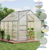 Garvee Walk-in Greenhouse 6x8 FT Aluminum Frame with Roof Vent Rain Gutter Sliding Door Perfect for Outdoor Patio Backyard Garden Apartment Balcony