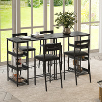 Garvee Modern Marble Finish Bar Table and Chairs Set with 2 PU Padded Stools, Flip Top Extension and Storage Shelves, for Small Kitchen and Apartment, Black