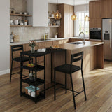 Garvee Modern Marble Finish Bar Table and Chairs Set with 2 PU Padded Stools, Flip Top Extension and Storage Shelves, for Small Kitchen and Apartment, Black - Black