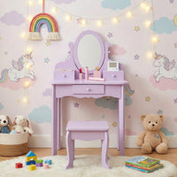 Garvee Kids Vanity Set with Adjustable Angle Mirror, Drawers and Stool Suitable for Age 3-10, Purple