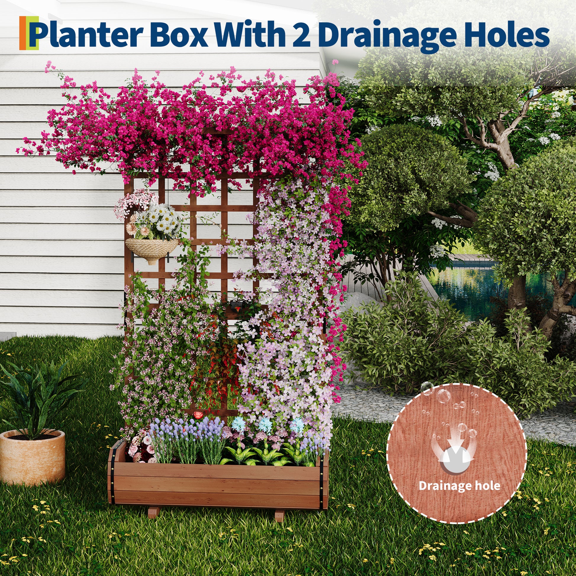 Garvee 67" Tall Wooden Raised Garden Bed with Trellis & Roof – Large Elevated Planter Box with Legs, Hooks & Drainage – Ideal for Outdoor Vegetables, Flowers, Climbing Plants – Sturdy Planter for Patio, Yard, Balcony – Brown
