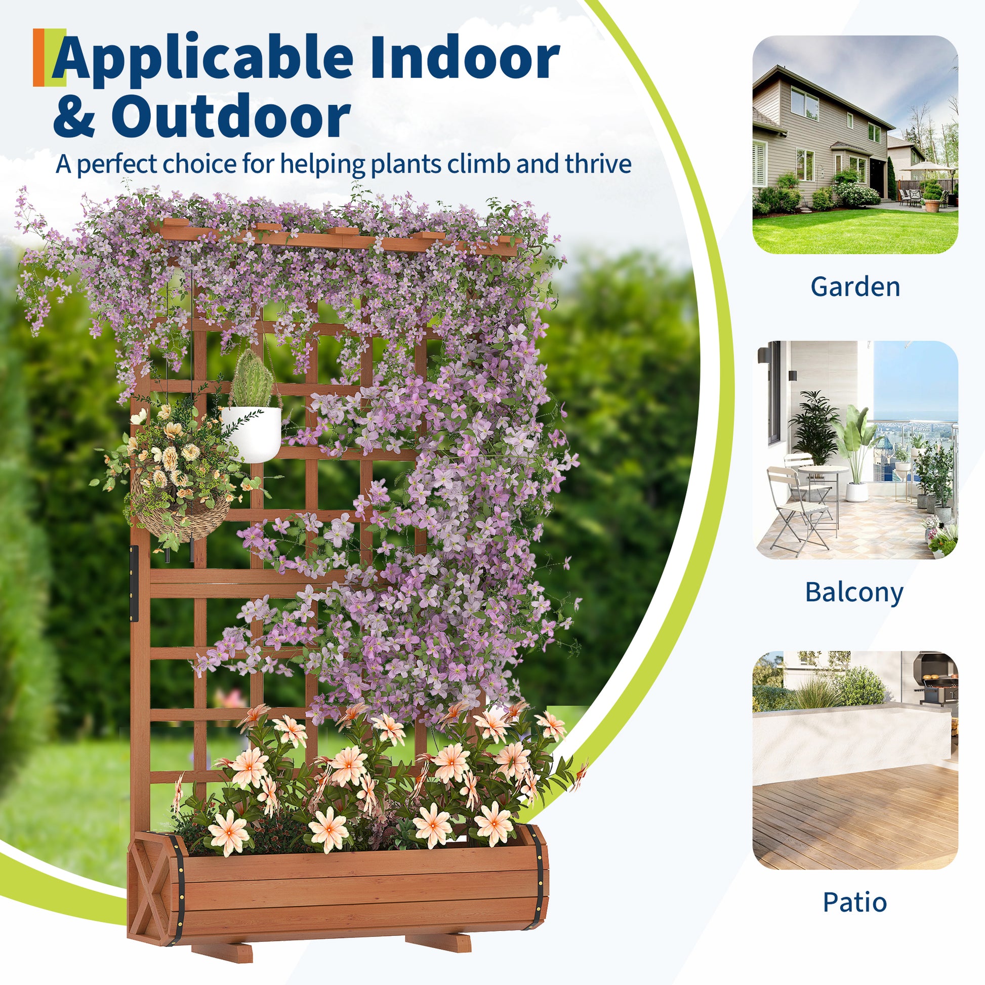 Garvee 67" Tall Wooden Raised Garden Bed with Trellis & Roof – Large Elevated Planter Box with Legs, Hooks & Drainage – Ideal for Outdoor Vegetables, Flowers, Climbing Plants – Sturdy Planter for Patio, Yard, Balcony – Brown