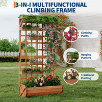 Garvee 67" Tall Wooden Raised Garden Bed with Trellis & Roof – Large Elevated Planter Box with Legs, Hooks & Drainage – Ideal for Outdoor Vegetables, Flowers, Climbing Plants – Sturdy Planter for Patio, Yard, Balcony – Brown