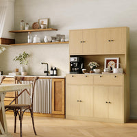 Garvee Modern 71" Tall Kitchen Pantry Cabinet with Charging Station and Storage Shelves & Cabinets for Dining Room, Natural