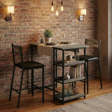 Garvee Modern Marble Finish Bar Table and Chairs Set with 2 PU Padded Stools, Flip Top Extension and Storage Shelves, for Small Kitchen and Apartment, Grey & Black - Grey & Black