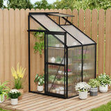 Garvee 4×4FT Lean-To Polycarbonate Greenhouse Kit, Heavy Duty Walk-In Plant Shelter with Sliding Door & Adjustable Roof Vent, Black - Black Oxide