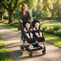 Garvee Foldable Double Baby Stroller with Adjustable Recline Canopy, Safety Harness and Parent Cup Holders for Newborns & Toddlers, Black