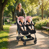 Garvee Foldable Double Baby Stroller with Adjustable Recline Canopy, Safety Harness and Parent Cup Holders for Newborns & Toddlers, Pink - Pink