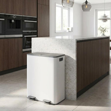 Garvee Stainless Steel Dual Compartment Trash Can 2 x 8 Gal Kitchen Recycling Bin Grayish-White