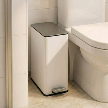 Garvee 4 Gallon Stainless Steel Step Trash Can with Removable Inner Bucket and Soft-Close Lid for Bathroom Living Room and Office, White