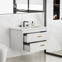 Garvee Modern 30" Wall-Mounted Floating Bathroom Vanity with Ceramic Sink and Soft-Close Drawers,  White