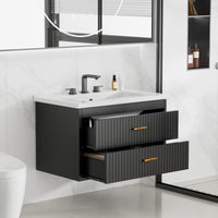 Garvee Modern 30" Wall-Mounted Floating Bathroom Vanity with Ceramic Sink and Soft-Close Drawers,  Black