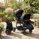 Garvee Foldable Double Baby Stroller in Multi-Position Reversible Design with Adjustable Backrest, Storage Basket and Canopy for Infant and Toddler, Black - Black