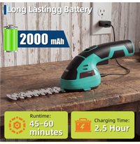 Garvee Cordless Grass Shear & Shrub Trimmer 7.2V, 2-in-1 Handheld Hedge Cutter with 2000mAh Battery, 60 Min Runtime & Type-C Charging