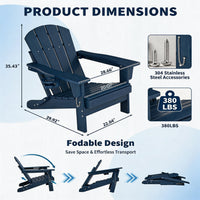 Garvee Folding Wooden Adirondack Chair, Outdoor Lounge Chair with Ergonomic High Back, Blue