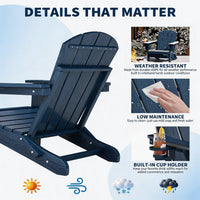Garvee Folding Wooden Adirondack Chair, Outdoor Lounge Chair with Ergonomic High Back, Blue