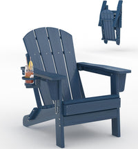 Garvee Folding Wooden Adirondack Chair, Outdoor Lounge Chair with Ergonomic High Back, Blue
