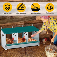 Garvee 3-Compartment Galvanized Metal Chicken Nesting Box – Wall Mounted or Freestanding Laying System for Hens, Chickens, or Ducks – 10 Dampness Pads, 4 Fake Eggs, Perch, Lid Cover – Ventilated & Weatherproof – 3-compartment basic model