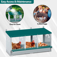 Garvee 3-Compartment Galvanized Metal Chicken Nesting Box – Wall Mounted or Freestanding Laying System for Hens, Chickens, or Ducks – 10 Dampness Pads, 4 Fake Eggs, Perch, Lid Cover – Ventilated & Weatherproof – 3-compartment basic model