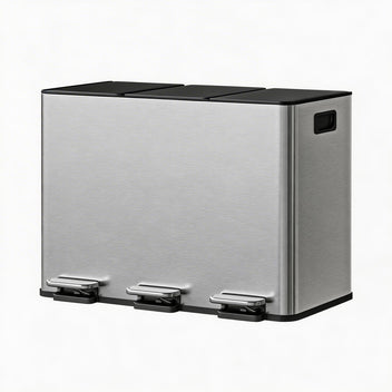 Garvee 45L 3-Compartment Stainless Steel Trash Bin With Soft-Close Lid & Removable Buckets For Kitchen Waste Sorting, Durable Odor-Resistant, Side Handles