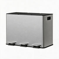 Garvee 45L 3-Compartment Stainless Steel Trash Bin With Soft-Close Lid & Removable Buckets For Kitchen Waste Sorting, Durable Odor-Resistant, Side Handles