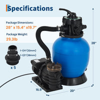 Garvee 12" Sand Filter Pump 1/2HP 2642 GPH for Above Ground Pools, 7-Way Valve, Strainer Basket, Easy Maintenance