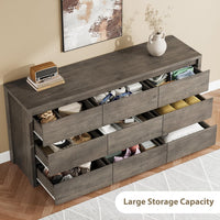 Garvee 9 Drawer Dresser for Bedroom, Wide Modern Chest of Drawers, Large Wood Dresser Wooden Storage Organizer for Living Room, Hallway Entryway, Gray