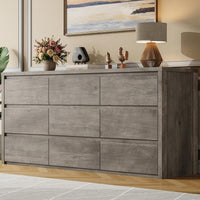 Garvee 9 Drawer Dresser for Bedroom, Wide Modern Chest of Drawers, Large Wood Dresser Wooden Storage Organizer for Living Room, Hallway Entryway, Gray