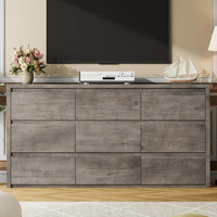 Garvee 9 Drawer Dresser for Bedroom, Wide Modern Chest of Drawers, Large Wood Dresser Wooden Storage Organizer for Living Room, Hallway Entryway, Gray