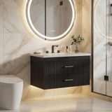 Garvee Modern 24" Wall-Mounted Floating Bathroom Vanity with Ceramic Sink and Soft-Close Drawers, Black - Black