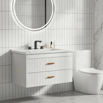 Garvee Modern 30" Wall-Mounted Floating Bathroom Vanity with Ceramic Sink and Soft-Close Drawers,  White