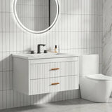 Garvee Modern 30" Wall-Mounted Floating Bathroom Vanity with Ceramic Sink and Soft-Close Drawers,  White - White
