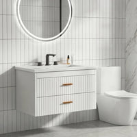 Garvee Modern 30" Wall-Mounted Floating Bathroom Vanity with Ceramic Sink and Soft-Close Drawers,  White
