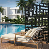 Garvee 70"x47" 3-Panel Metal Outdoor Privacy Screen in Geometry Design for Patio, Deck, Balcony, Yard and Garden, Black - Black