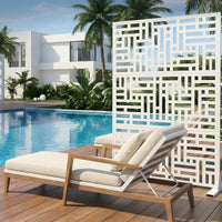 Garvee 70"x47" 3-Panel Metal Outdoor Privacy Screen in Geometry Design for Patio, Deck, Balcony, Yard and Garden, White