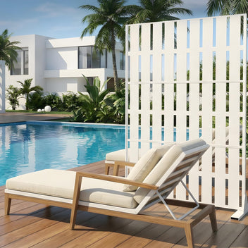 Garvee 70"x47" 3-Panel Metal Outdoor Privacy Screen in Louver Design for Patio, Deck, Balcony, Yard and Garden, White